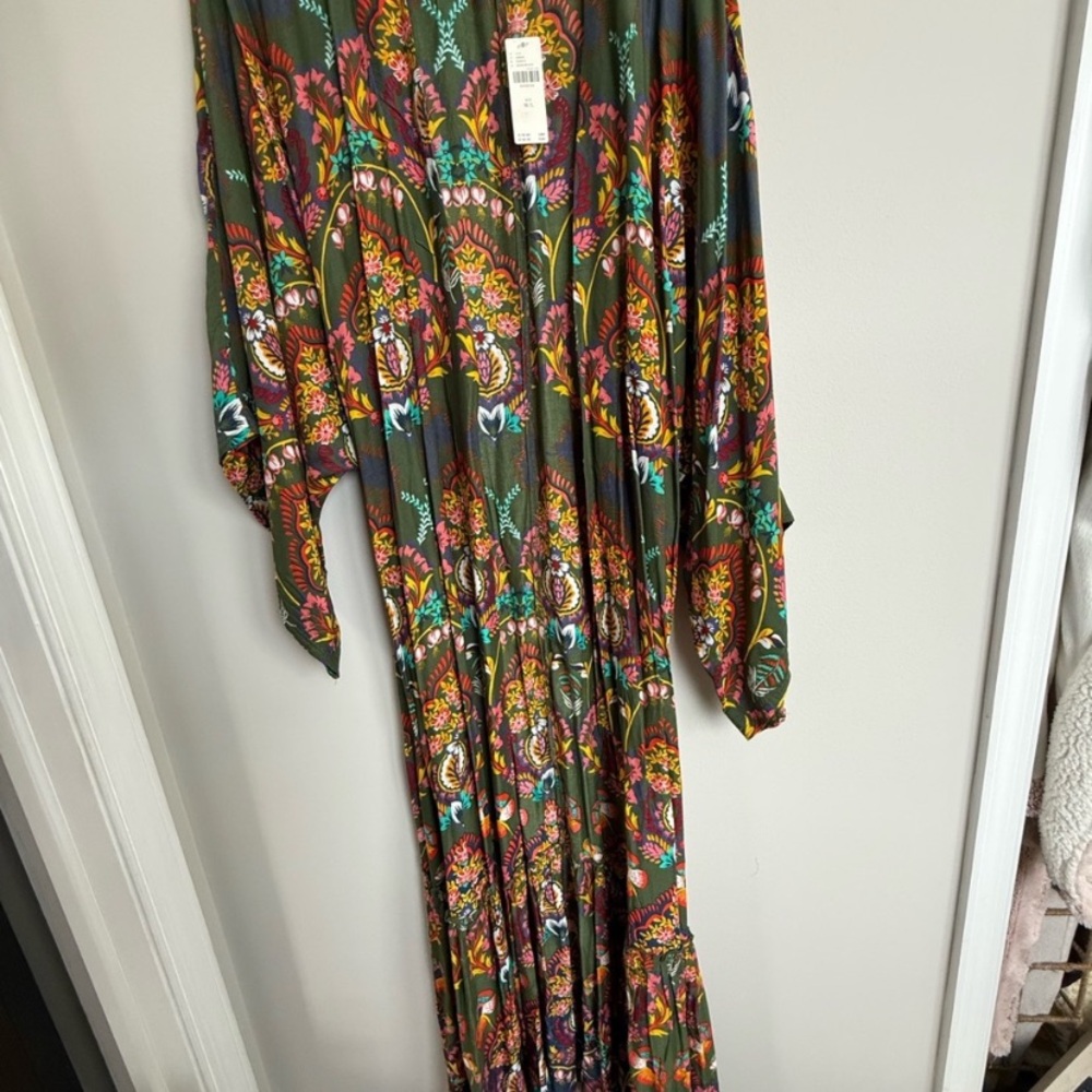 New Anthropologie Emmanuelle Boho Olive Green Paisley Belted Robe Cover Up S - Picture 6 of 7